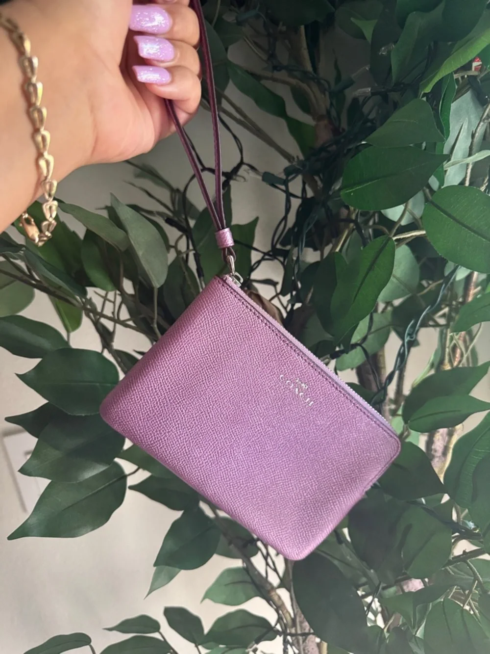 Coach Lavender Leather Wristlet Pouch